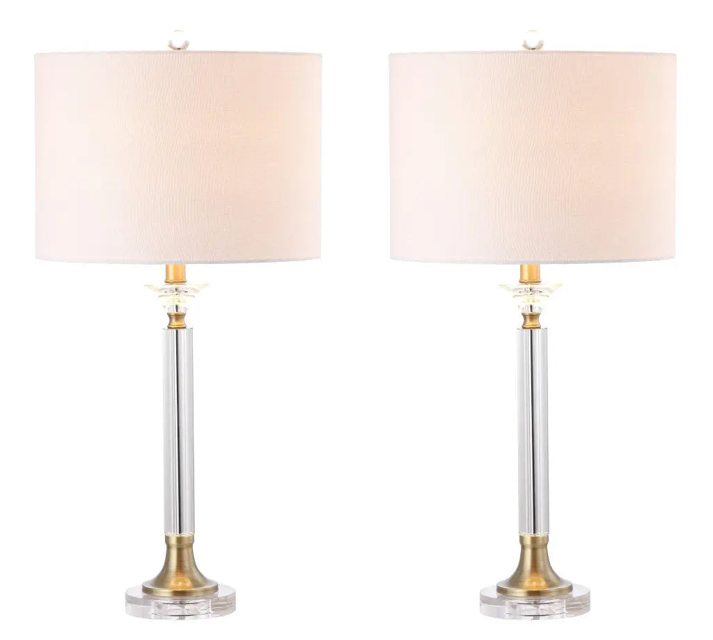 Set of Two 28" Clear And Gold Table Lamps With Drum Shades Homeroots Lighting