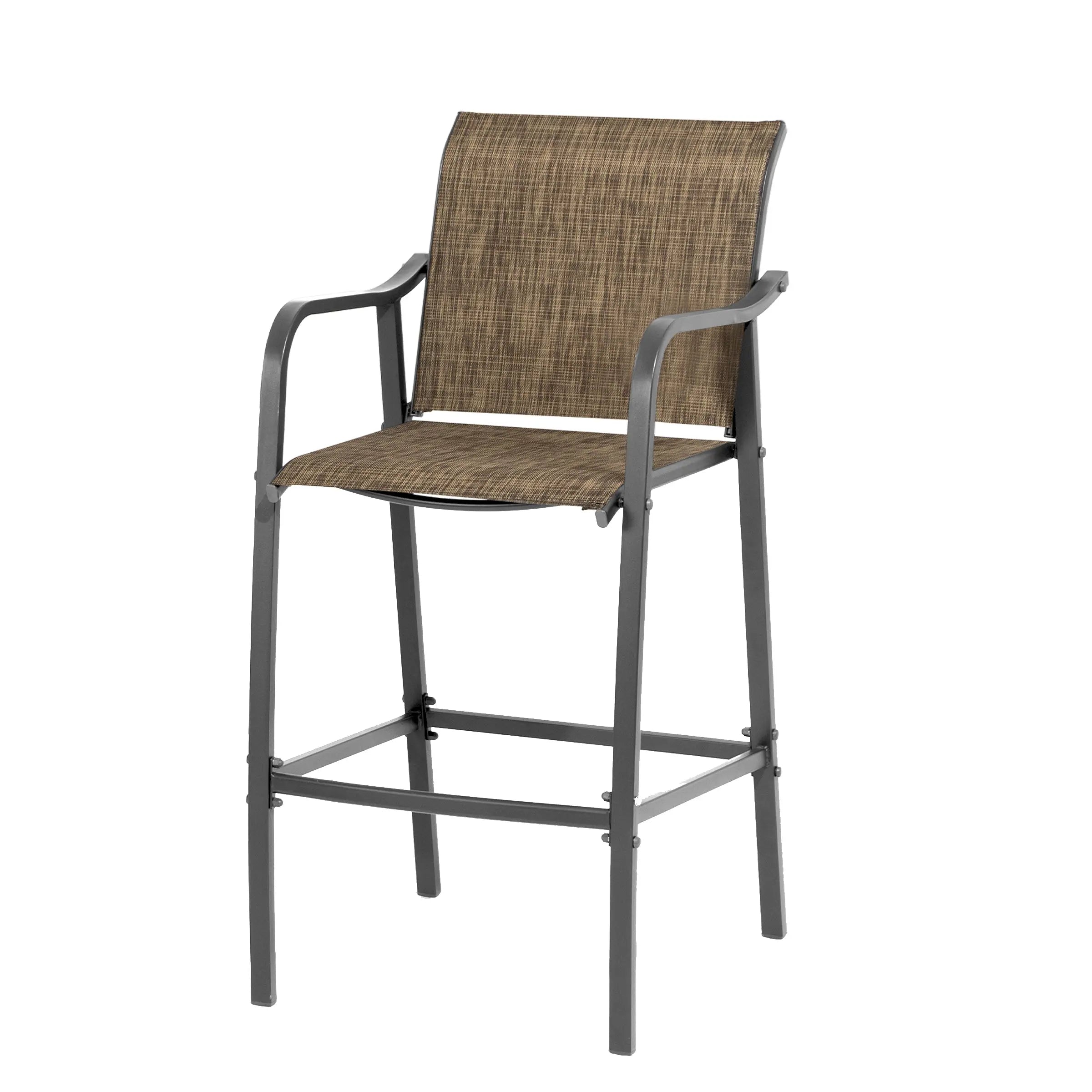 Set of Two 28" Gray and Brown Steel Outdoor Bar Height Chairs with Footrest Homeroots Outdoor