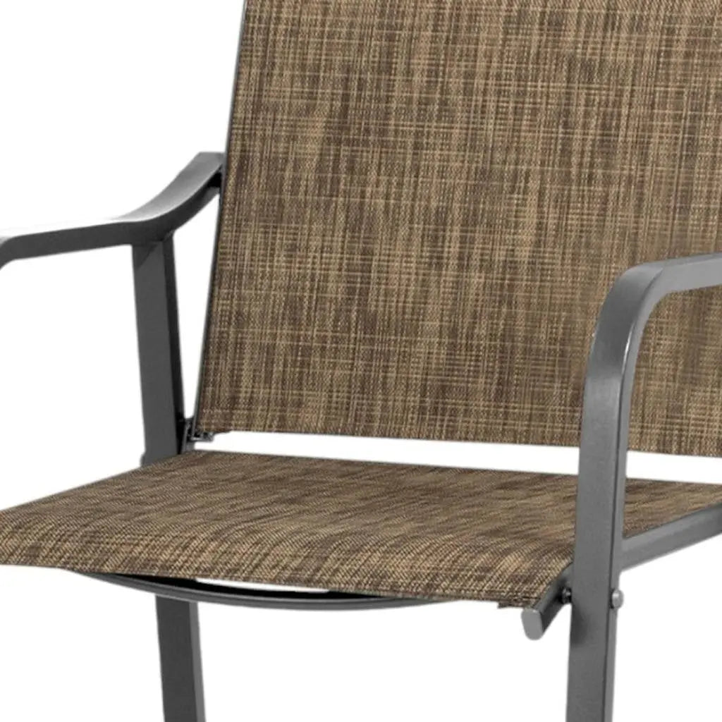 Set of Two 28" Gray and Brown Steel Outdoor Bar Height Chairs with Footrest Homeroots Outdoor