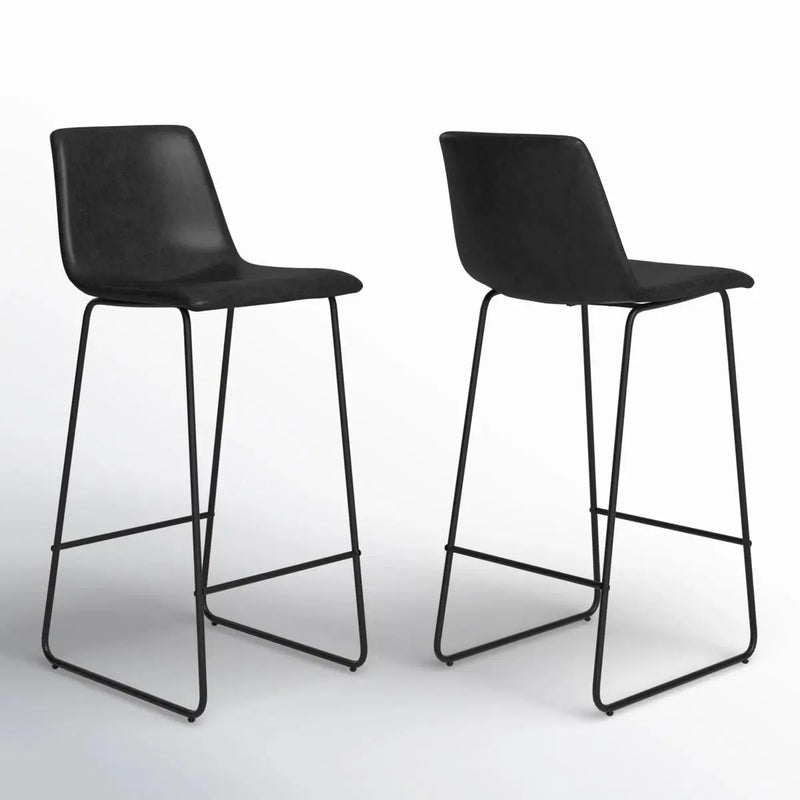 Set of Two 29" Black Faux Leather and Aluminum Bar Height Bar Chairs Homeroots Living Room
