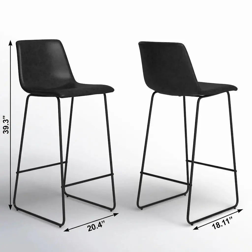 Set of Two 29" Black Faux Leather and Aluminum Bar Height Bar Chairs Homeroots Living Room