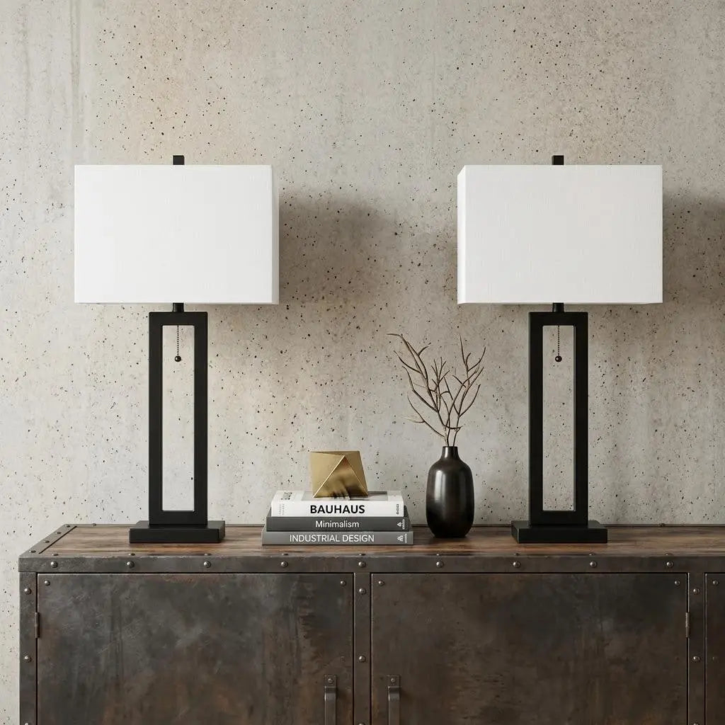 Set of Two 29" Black Table Lamps With Shades Homeroots Lighting