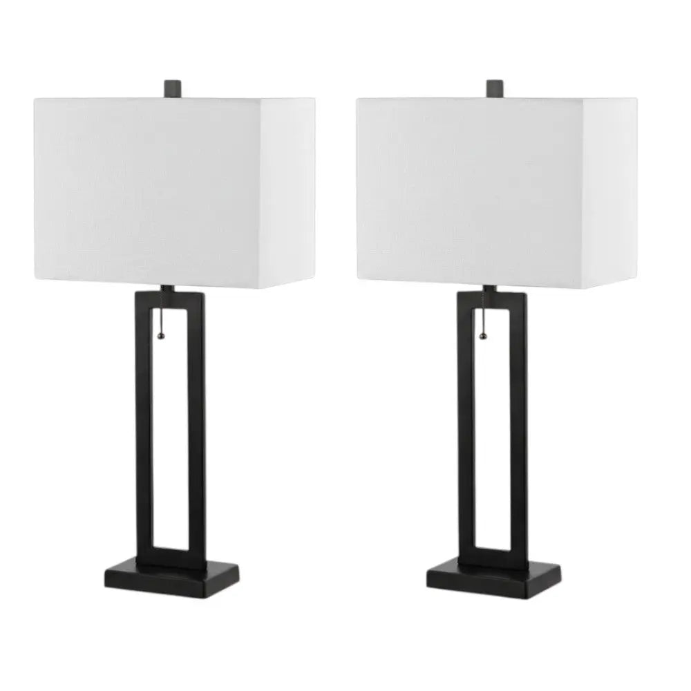 Set of Two 29" Black Table Lamps With Shades Homeroots Lighting