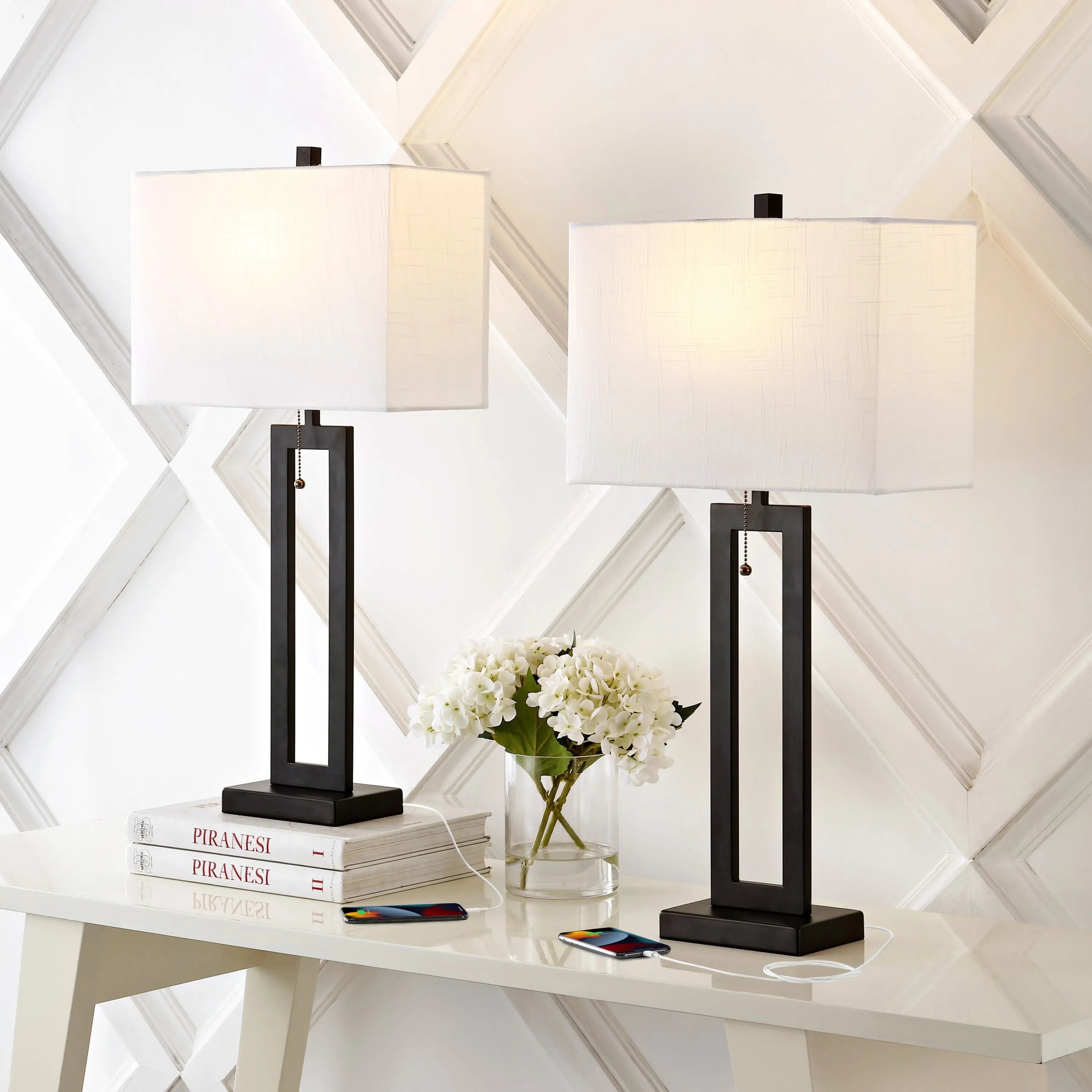 Set of Two 29" Black Table Lamps With Shades Homeroots Lighting