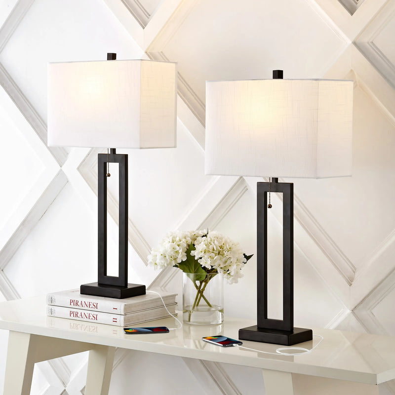 Set of Two 29" Black Table Lamps With Shades Homeroots Lighting