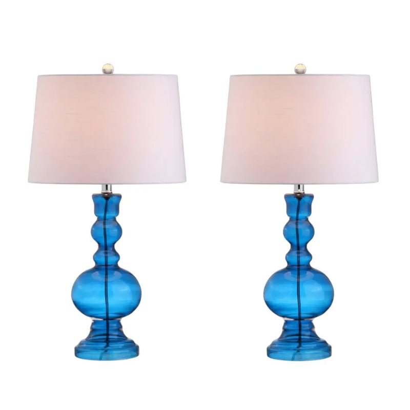 Set of Two 29" Blue Urn Table Lamps With Drum Shades Homeroots Lighting