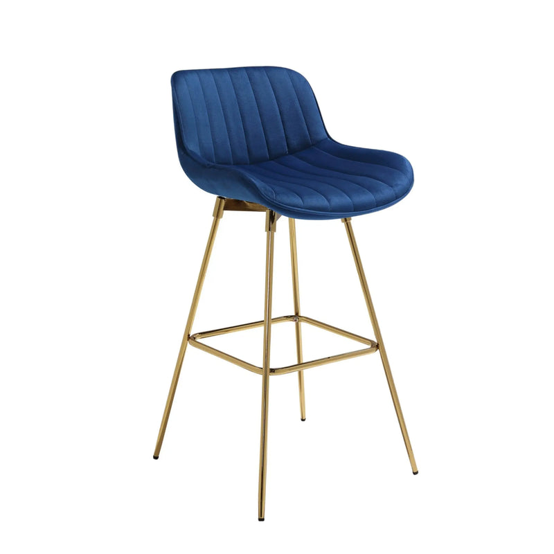 Set of Two 29" Blue and Gold Velvet and Metal Low Back Bar Height Swivel Bar Chairs Homeroots Living Room