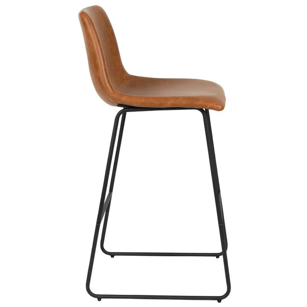 Set of Two 29" Brown and Black Faux Leather and Aluminum Bar Height Bar Chairs Homeroots Living Room