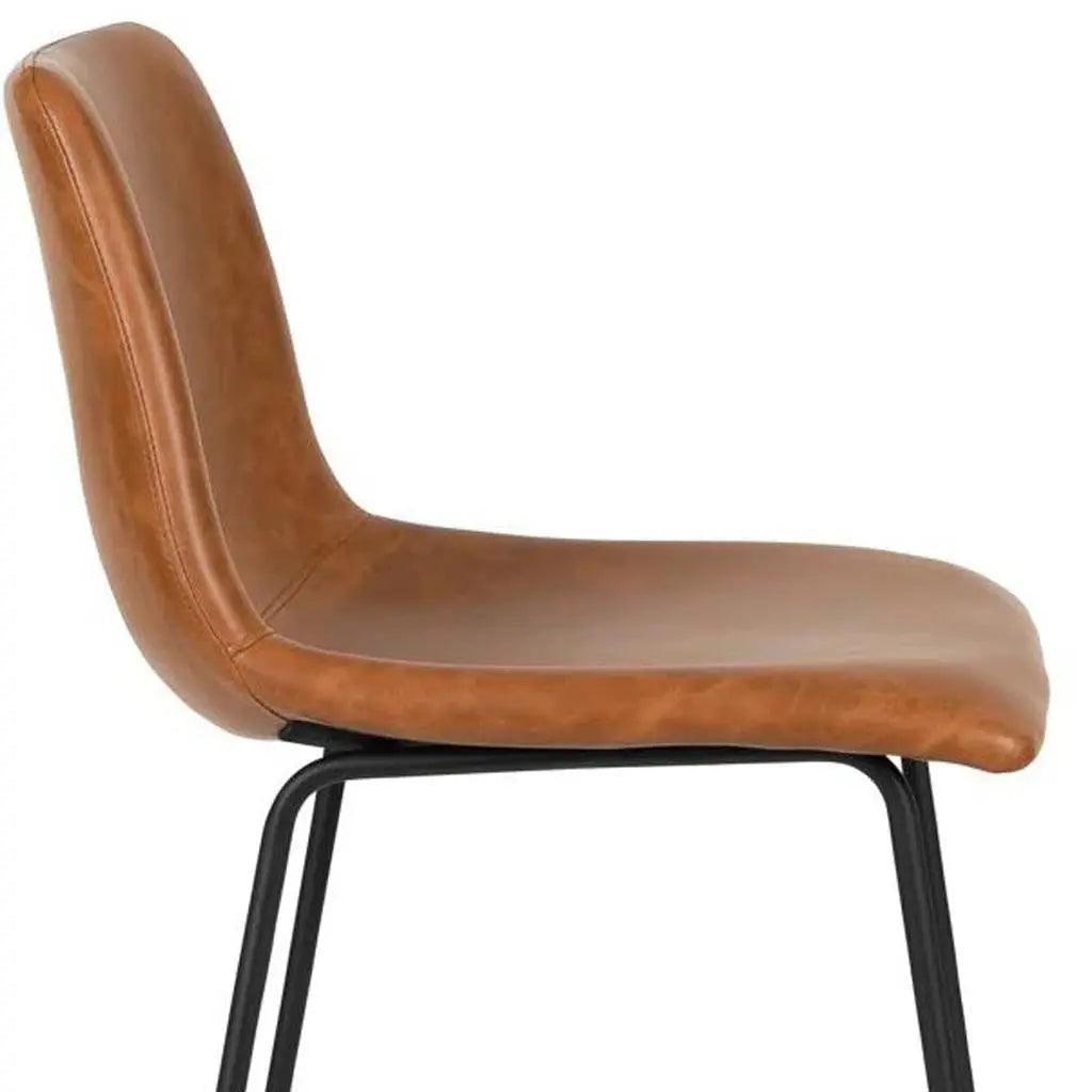 Set of Two 29" Brown and Black Faux Leather and Aluminum Bar Height Bar Chairs Homeroots Living Room
