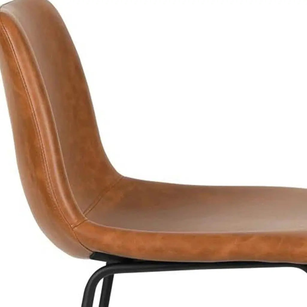 Set of Two 29" Brown and Black Faux Leather and Aluminum Bar Height Bar Chairs Homeroots Living Room