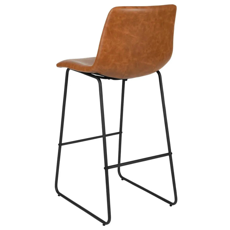 Set of Two 29" Brown and Black Faux Leather and Aluminum Bar Height Bar Chairs Homeroots Living Room