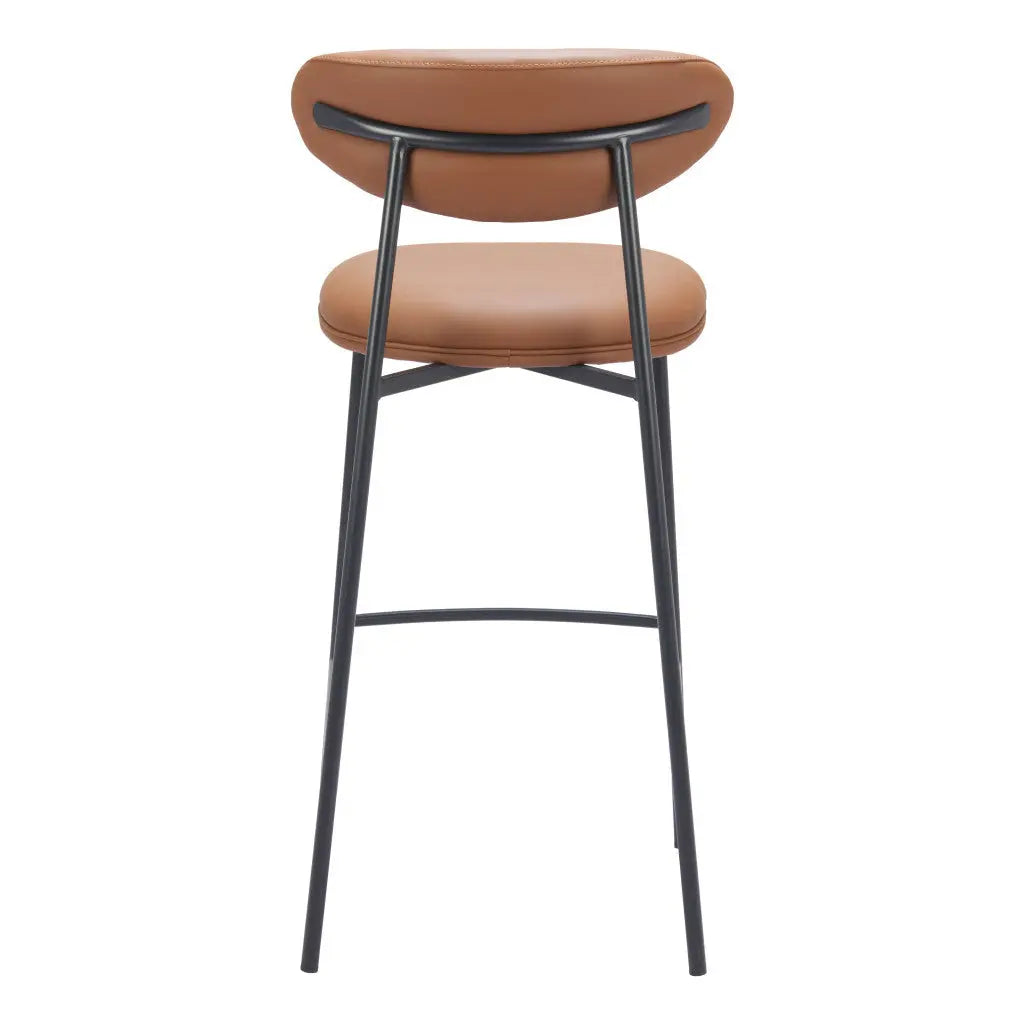 Set of Two 29" Brown and Black Faux Leather and Steel Low Back Bar Height Bar Chairs Homeroots Living Room