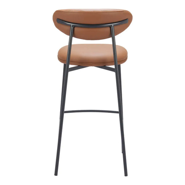 Set of Two 29" Brown and Black Faux Leather and Steel Low Back Bar Height Bar Chairs Homeroots Living Room