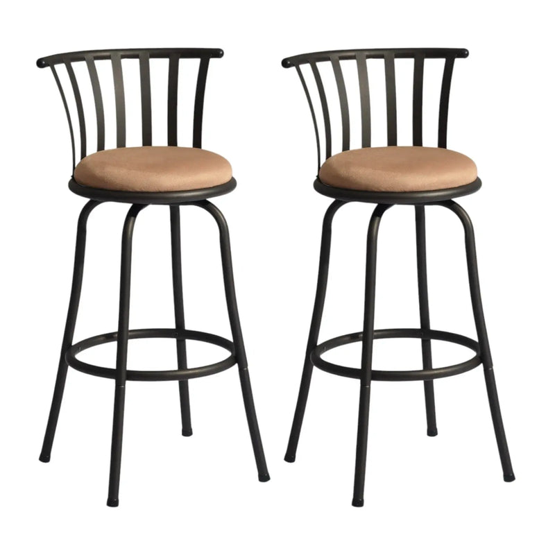 Set of Two 29" Brown and Black Microfiber and Metal Low Back Bar Height Swivel Bar Chairs Homeroots Living Room