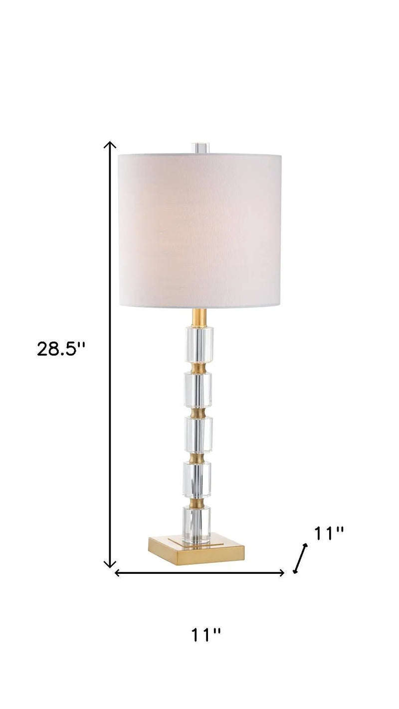 Set of Two 29" Clear And Brass Novelty Table Lamps With Drum Shades Homeroots Lighting