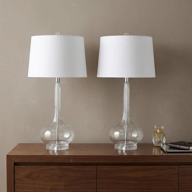 Set of Two 29" Clear Novelty Table Lamps With Drum Shades Homeroots Lighting