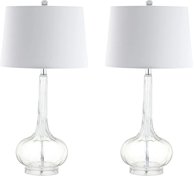 Set of Two 29" Clear Novelty Table Lamps With Drum Shades Homeroots Lighting