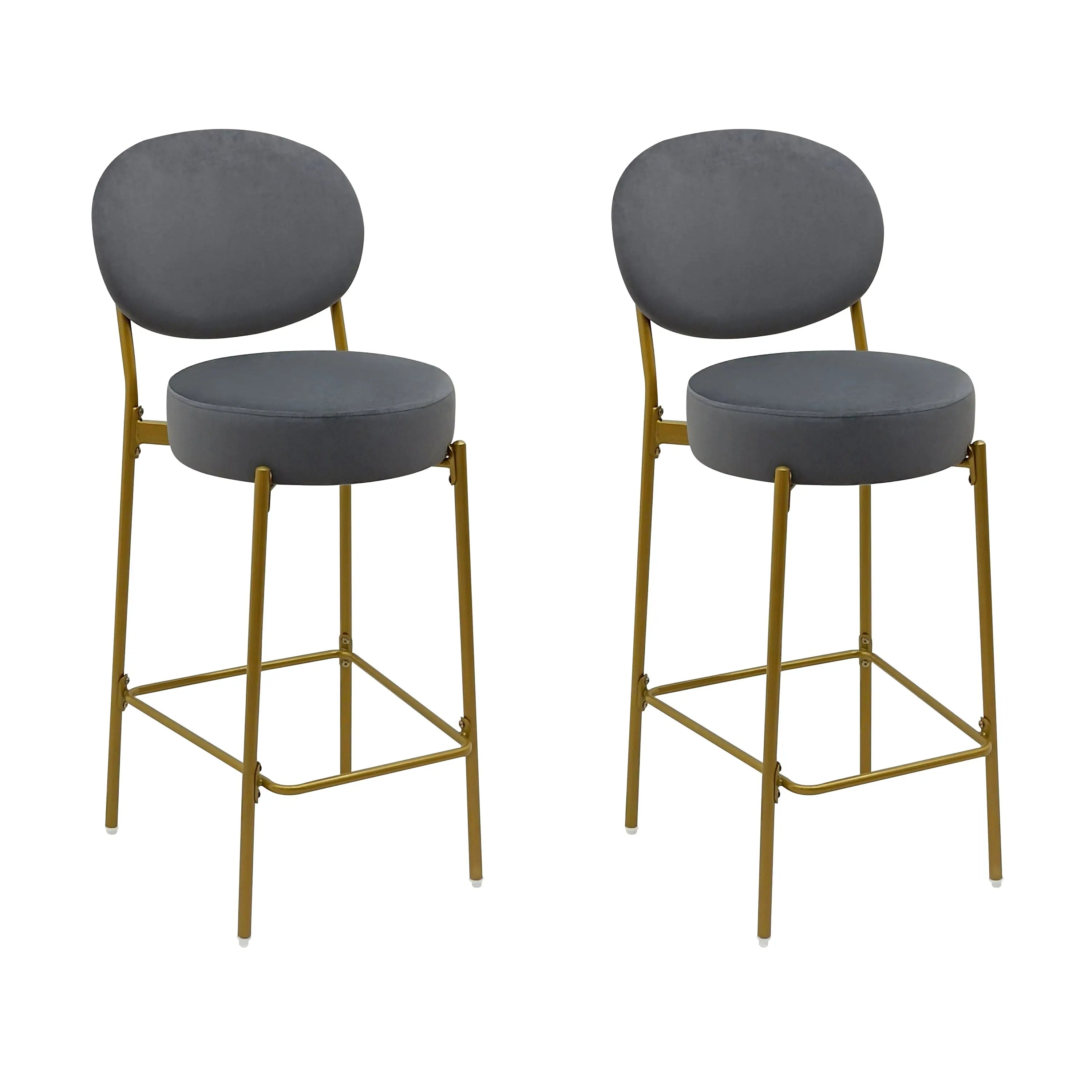 Set of Two 29" Gray and Gold Velvet and Metal Low Back Bar Height Bar Chairs Homeroots Living Room