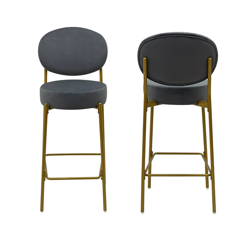 Set of Two 29" Gray and Gold Velvet and Metal Low Back Bar Height Bar Chairs Homeroots Living Room