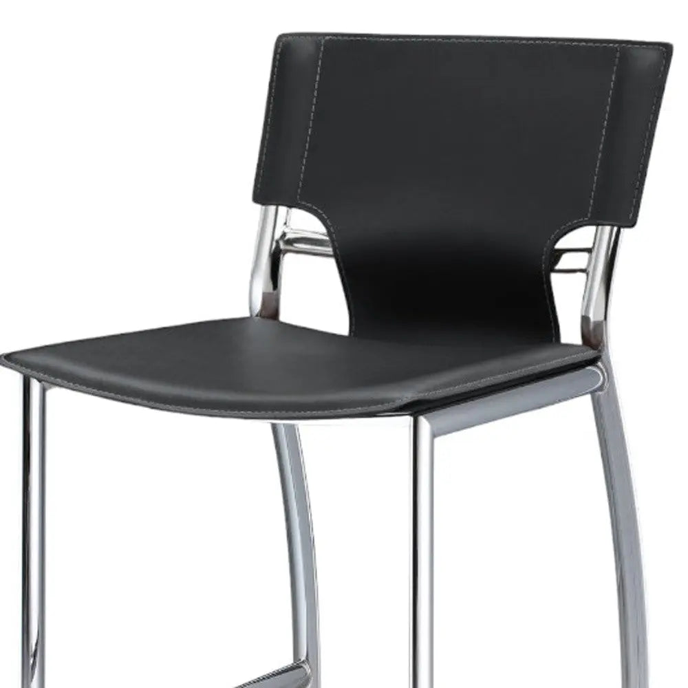 Set of Two 29" Gray and Silver Metal and Faux Leather Low Back Bar Height Bar Chairs Homeroots Living Room