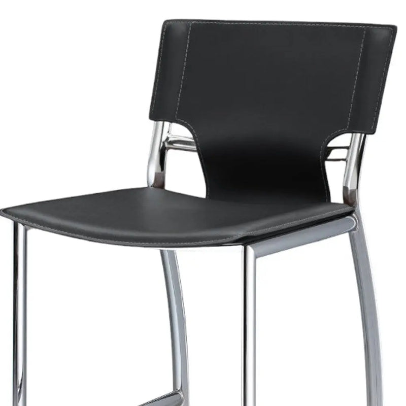 Set of Two 29" Gray and Silver Metal and Faux Leather Low Back Bar Height Bar Chairs Homeroots Living Room