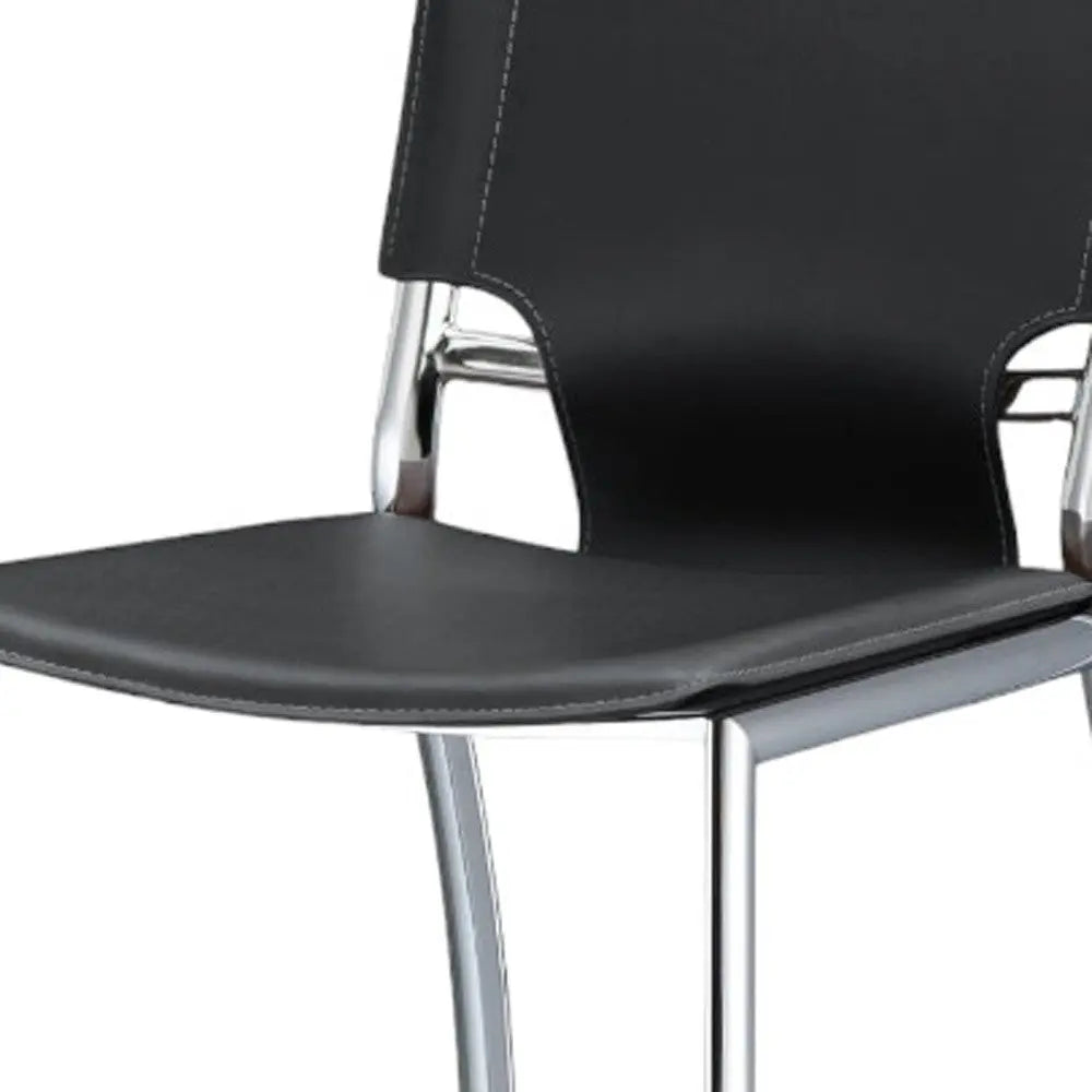 Set of Two 29" Gray and Silver Metal and Faux Leather Low Back Bar Height Bar Chairs Homeroots Living Room