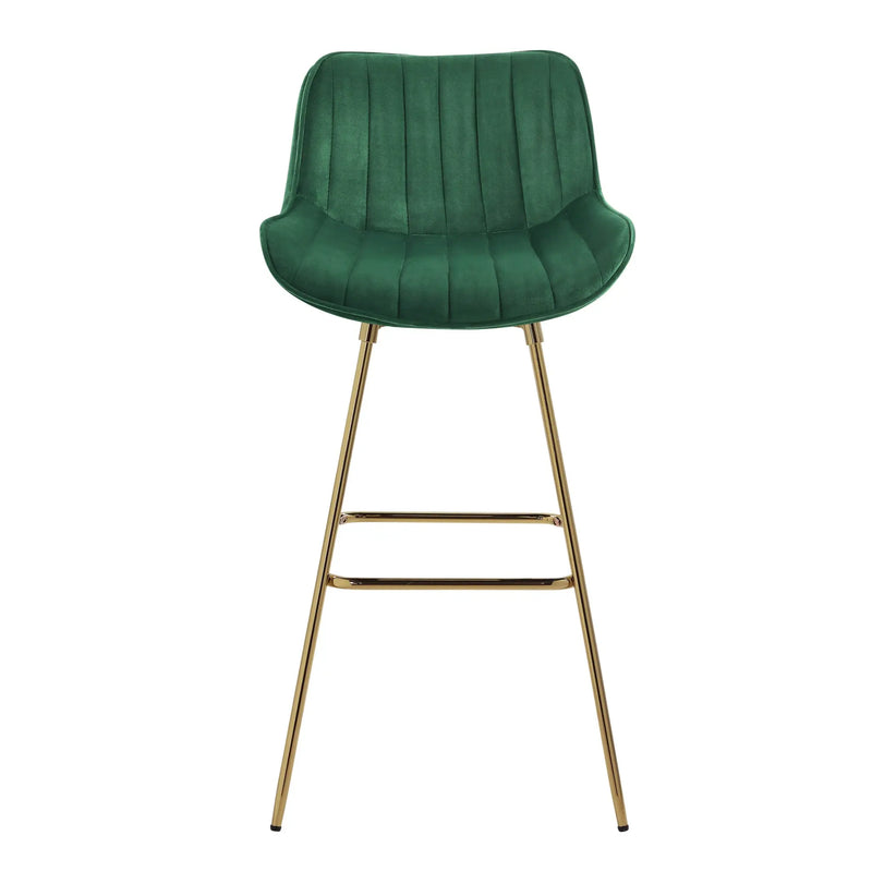Set of Two 29" Green and Gold Velvet and Metal Low Back Bar Height Swivel Bar Chairs Homeroots Living Room