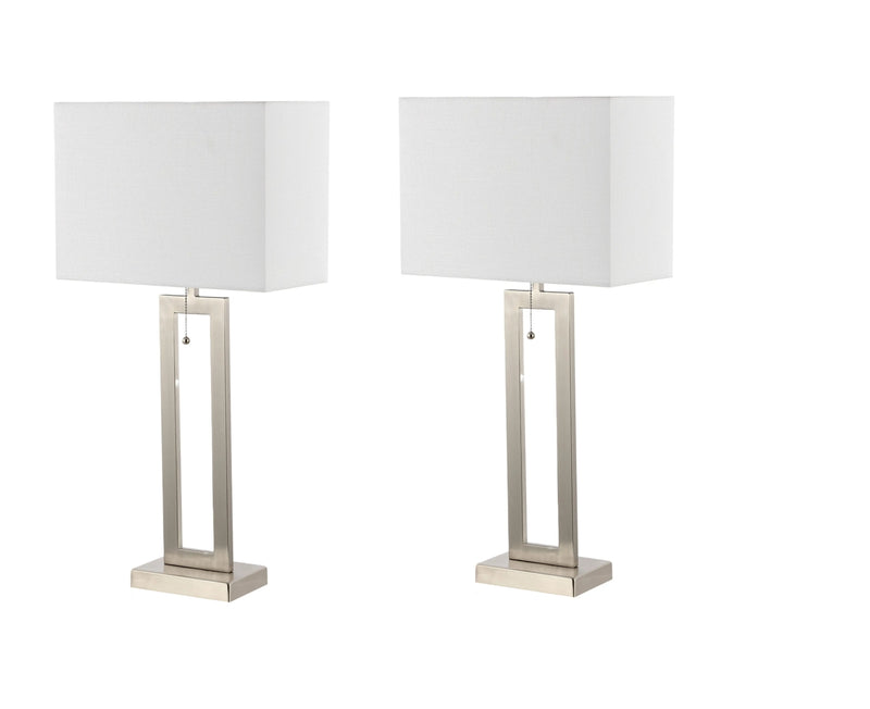 Set of Two 29" Nickel Table Lamps With Shades Homeroots Lighting