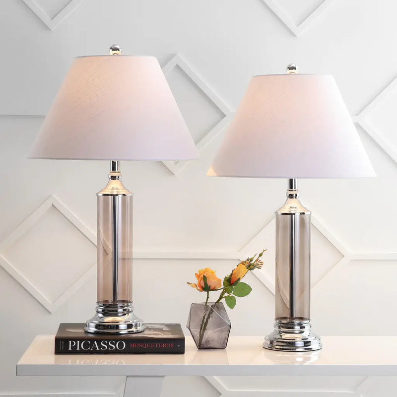 Set of Two 29" Silver Novelty Table Lamps With Empire Shades Homeroots Lighting
