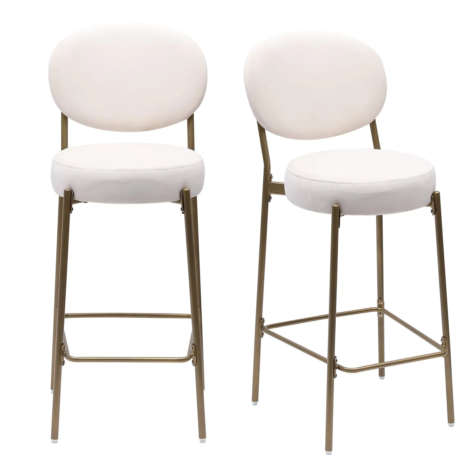 Set of Two 29" White and Gold Velvet and Metal Low Back Bar Height Bar Chairs Homeroots Living Room