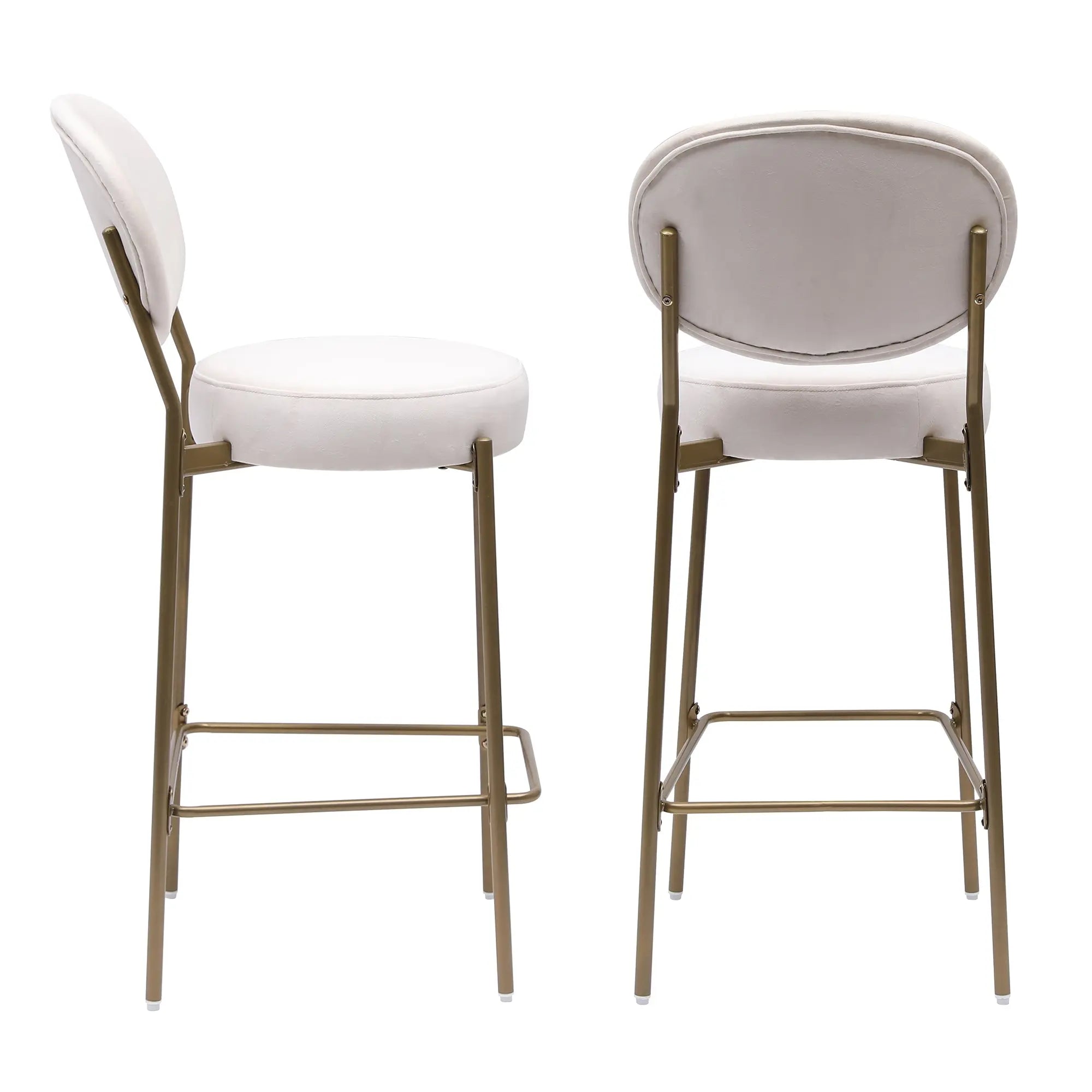 Set of Two 29" White and Gold Velvet and Metal Low Back Bar Height Bar Chairs Homeroots Living Room