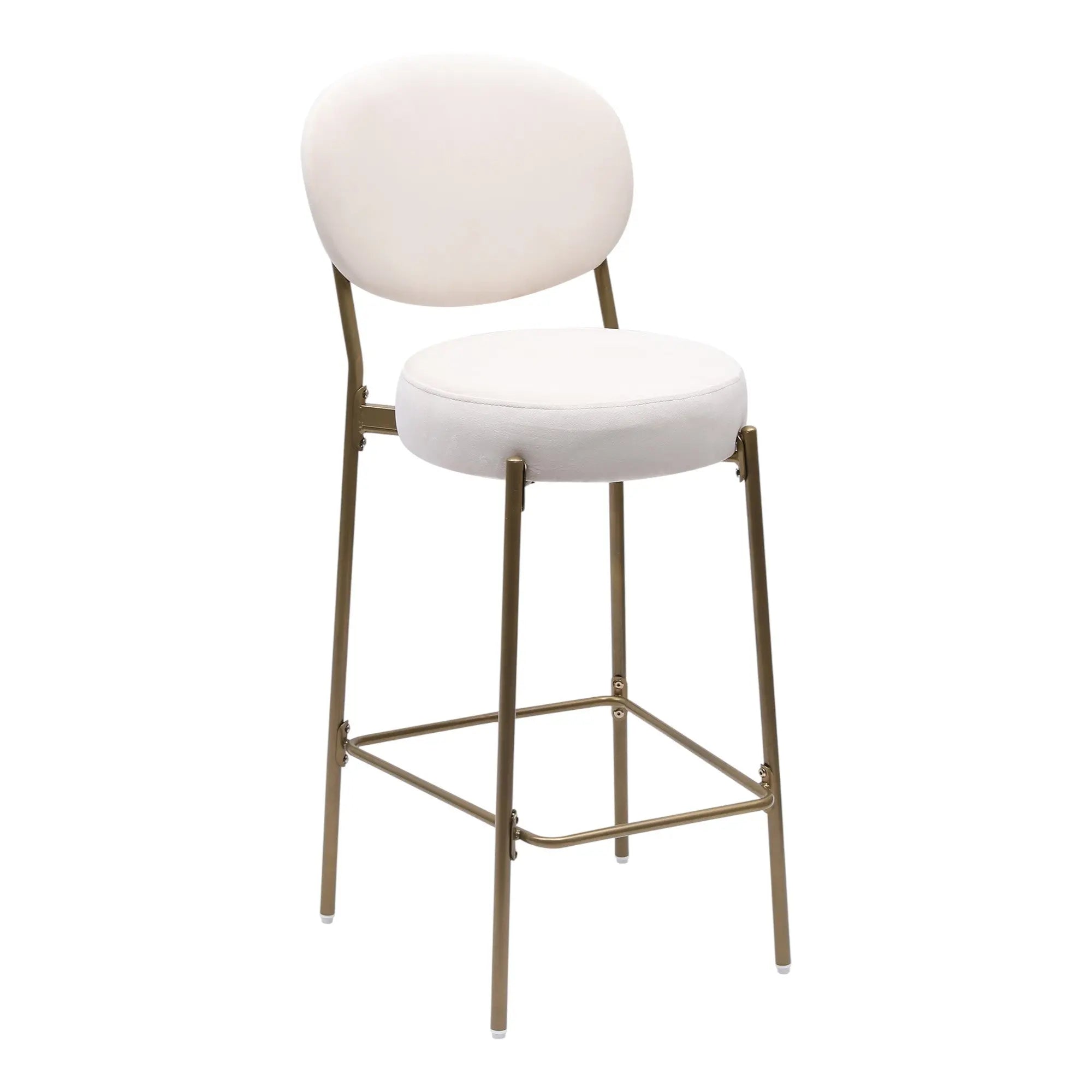 Set of Two 29" White and Gold Velvet and Metal Low Back Bar Height Bar Chairs Homeroots Living Room