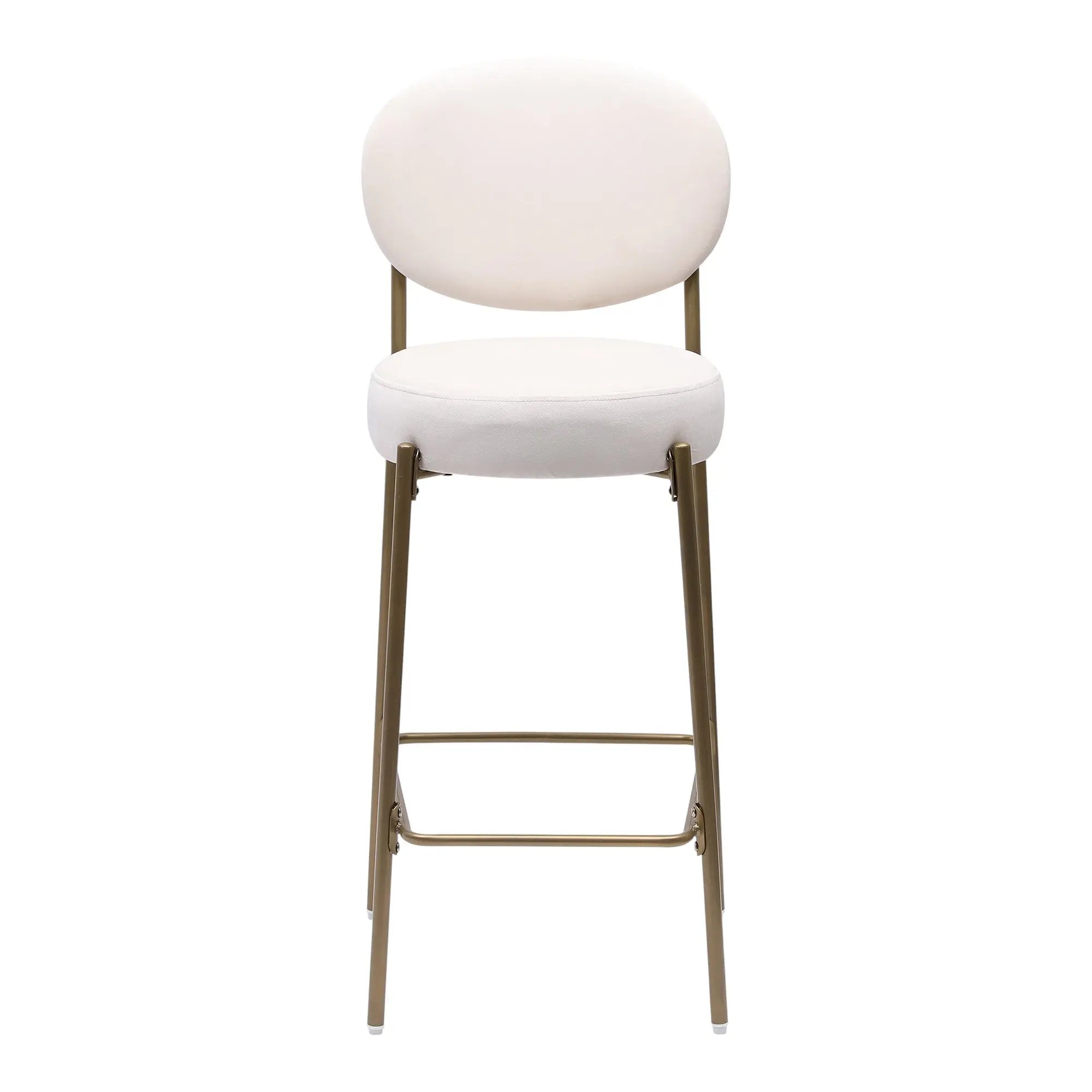 Set of Two 29" White and Gold Velvet and Metal Low Back Bar Height Bar Chairs Homeroots Living Room