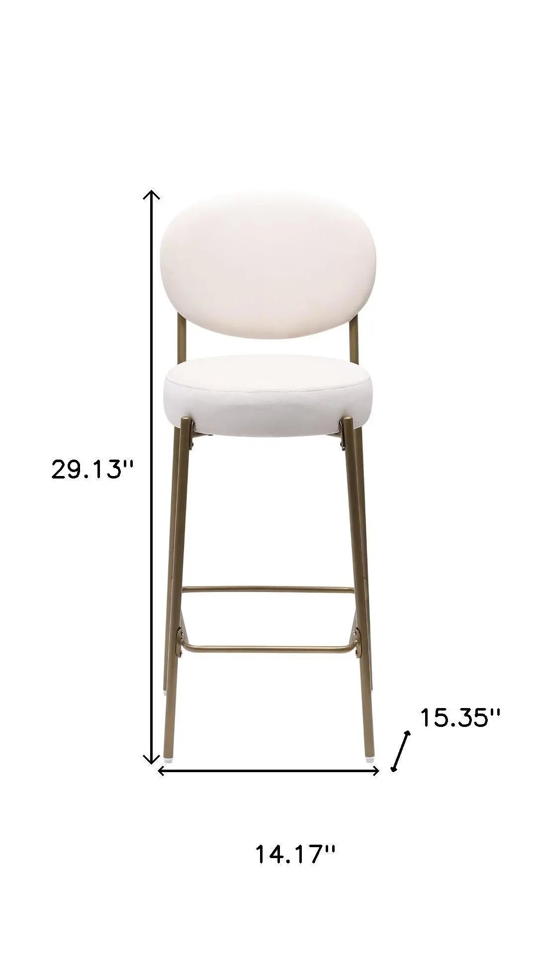 Set of Two 29" White and Gold Velvet and Metal Low Back Bar Height Bar Chairs Homeroots Living Room
