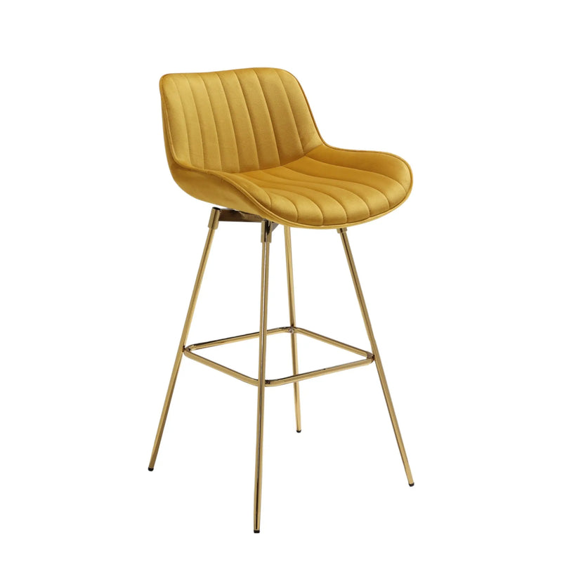 Set of Two 29" Yellow and Gold Velvet and Metal Low Back Bar Height Swivel Bar Chairs Homeroots Living Room