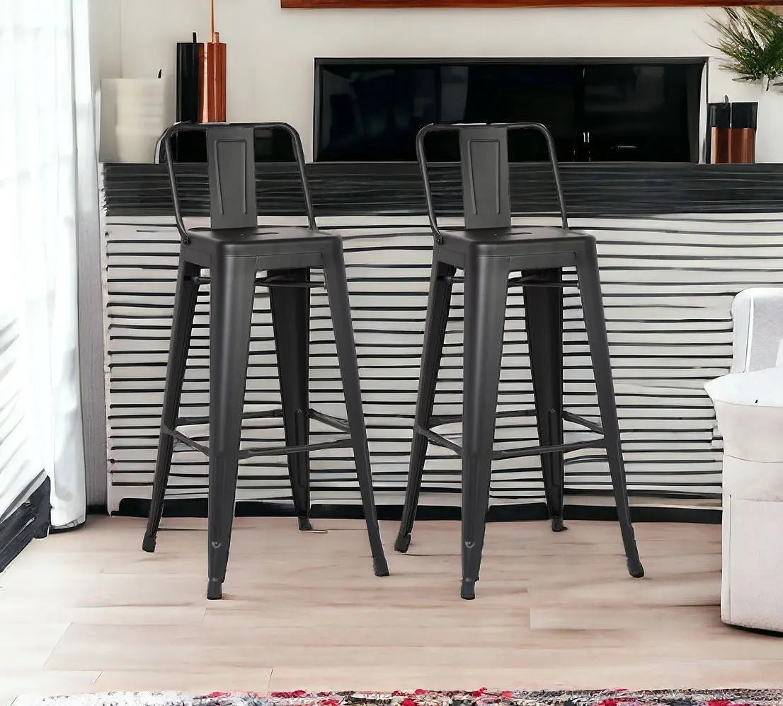 Set of Two 30 " Black Iron Low Back Bar Height Bar Chairs Homeroots Living Room