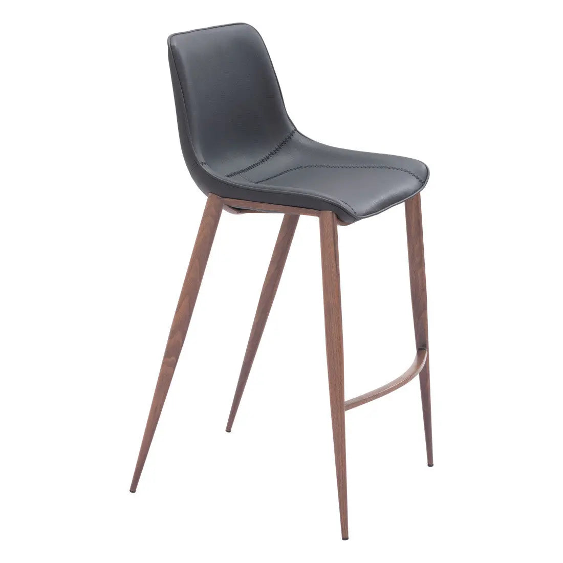 Set of Two 30" Black And Brown Faux Leather And Steel Bar Height Bar Chairs Homeroots Living Room
