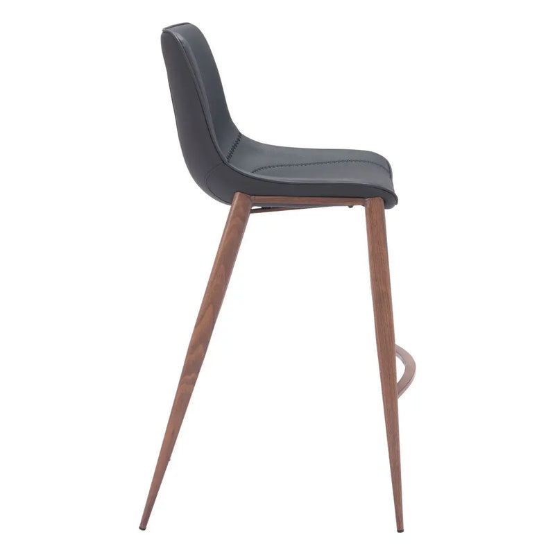 Set of Two 30" Black And Brown Faux Leather And Steel Bar Height Bar Chairs Homeroots Living Room
