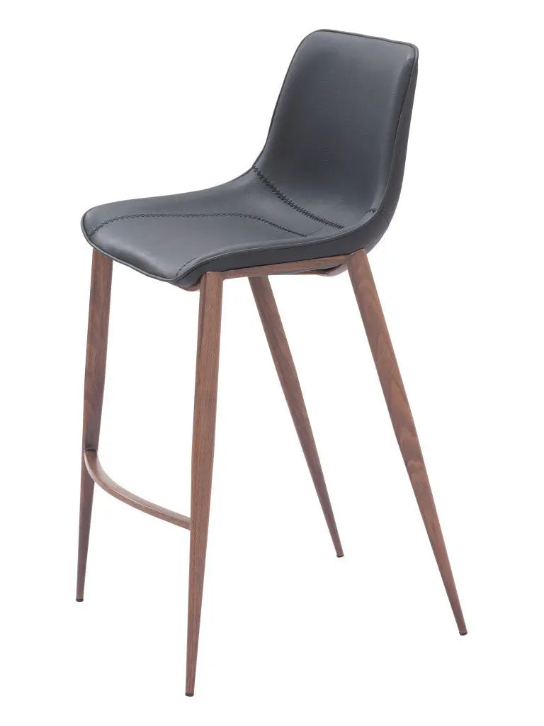 Set of Two 30" Black And Brown Faux Leather And Steel Bar Height Bar Chairs Homeroots Living Room