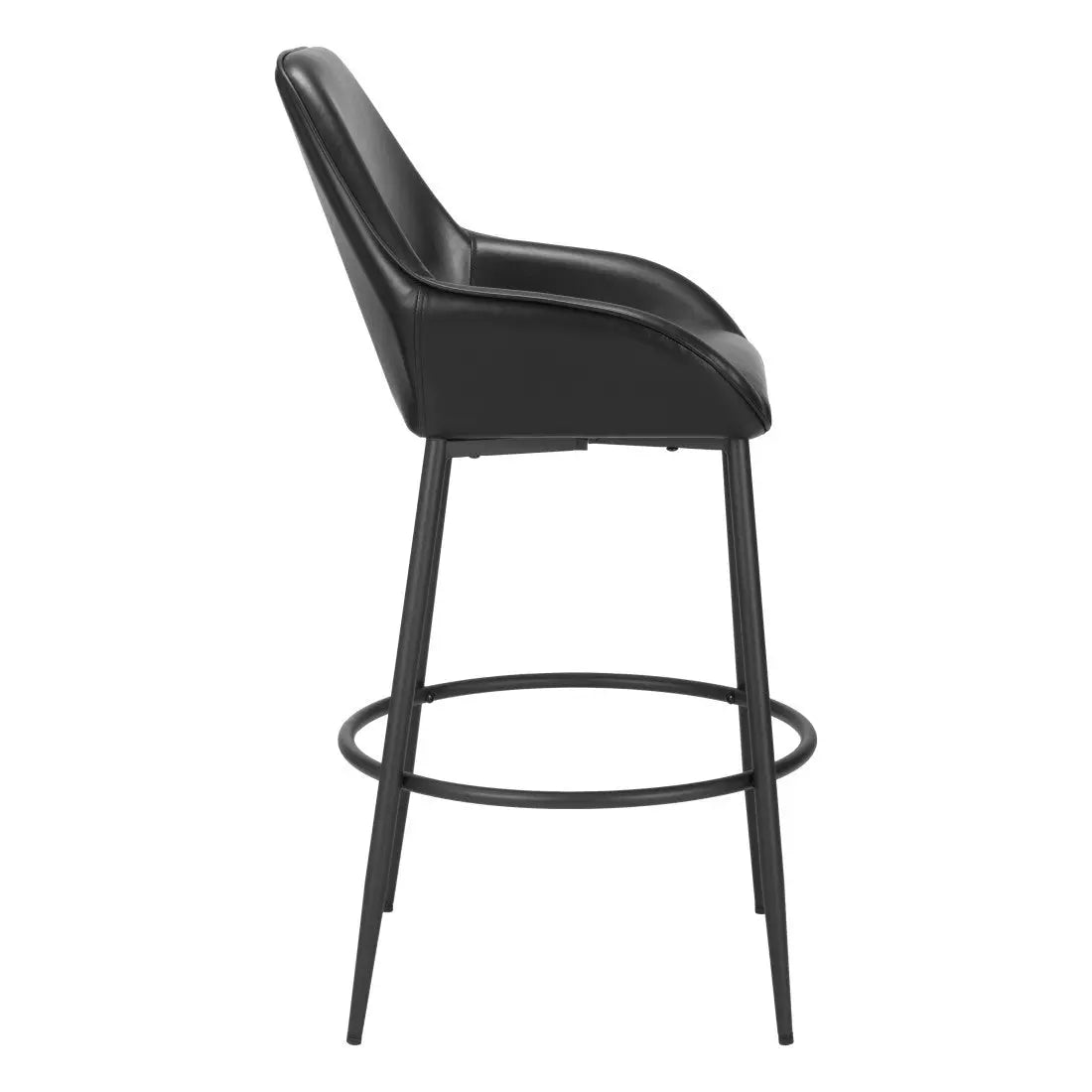 Set of Two 30" Black Faux Leather And Steel Bar Height Bar Chairs Homeroots Living Room