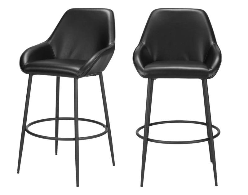 Set of Two 30" Black Faux Leather And Steel Bar Height Bar Chairs Homeroots Living Room