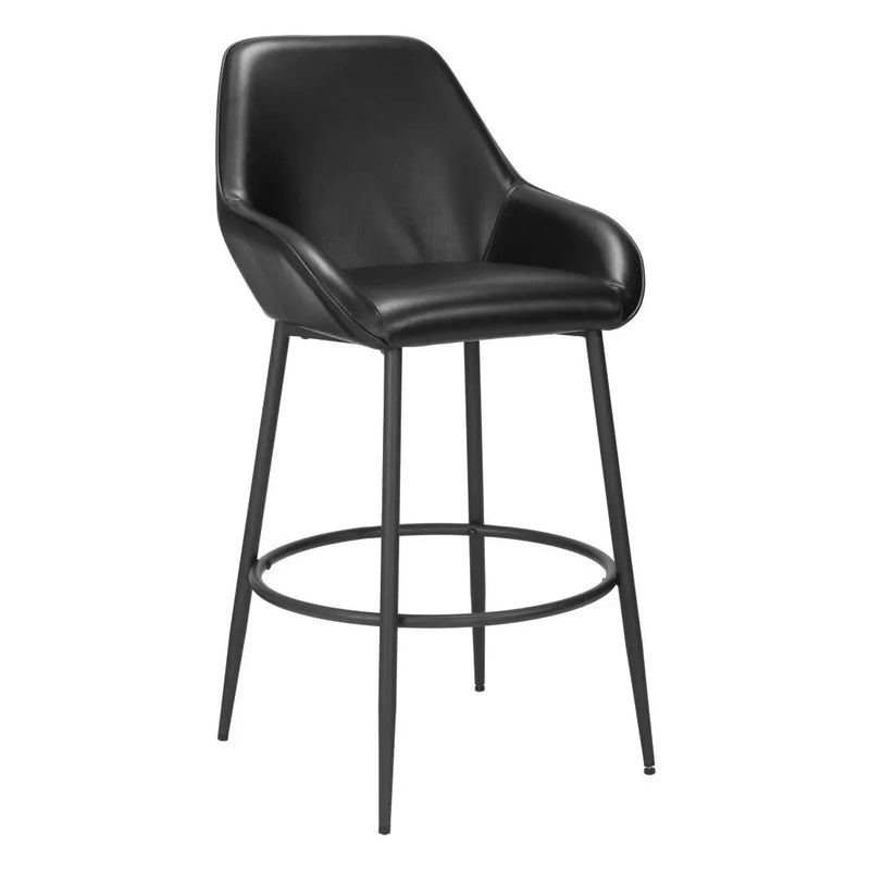 Set of Two 30" Black Faux Leather And Steel Bar Height Bar Chairs Homeroots Living Room