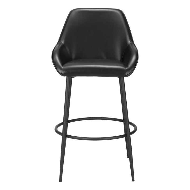 Set of Two 30" Black Faux Leather And Steel Bar Height Bar Chairs Homeroots Living Room