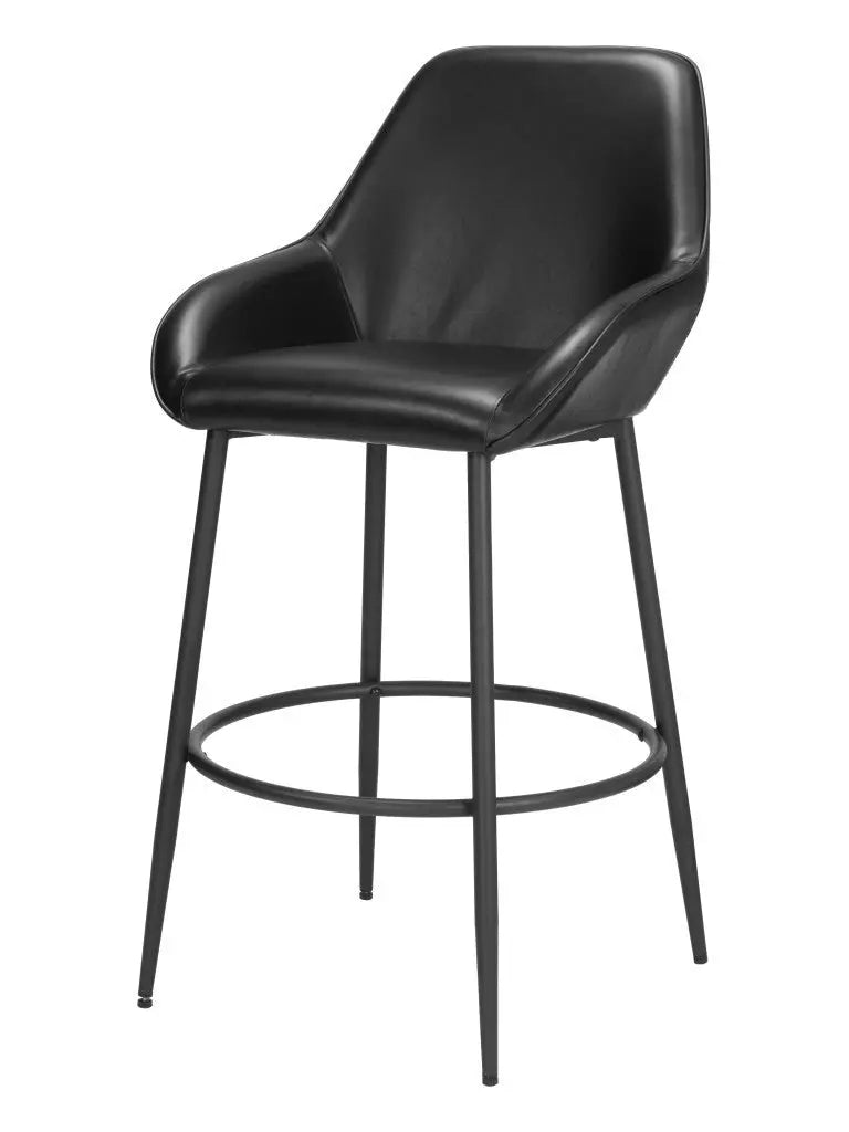 Set of Two 30" Black Faux Leather And Steel Bar Height Bar Chairs Homeroots Living Room