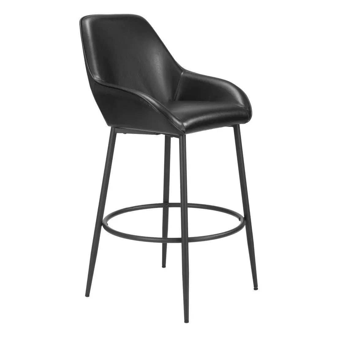 Set of Two 30" Black Faux Leather And Steel Bar Height Bar Chairs Homeroots Living Room