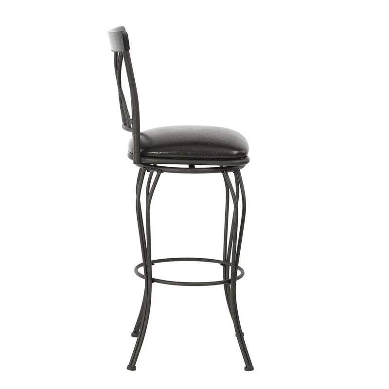 Set of Two 30" Black Faux Leather And Steel Swivel Bar Height Bar Chairs Homeroots Living Room
