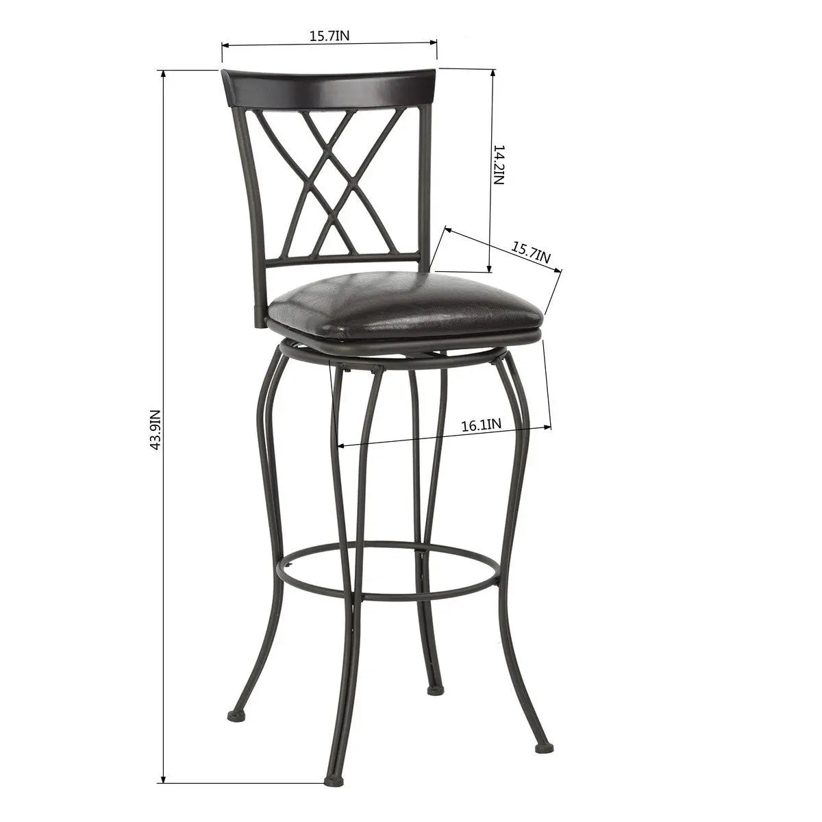 Set of Two 30" Black Faux Leather And Steel Swivel Bar Height Bar Chairs Homeroots Living Room