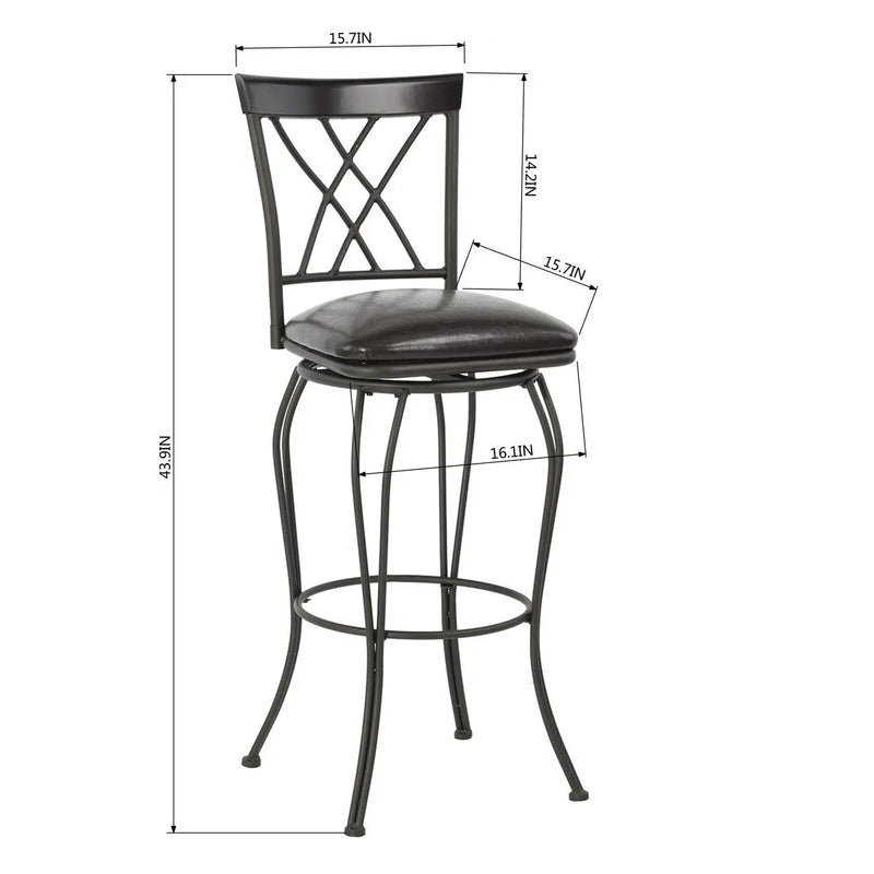 Set of Two 30" Black Faux Leather And Steel Swivel Bar Height Bar Chairs Homeroots Living Room