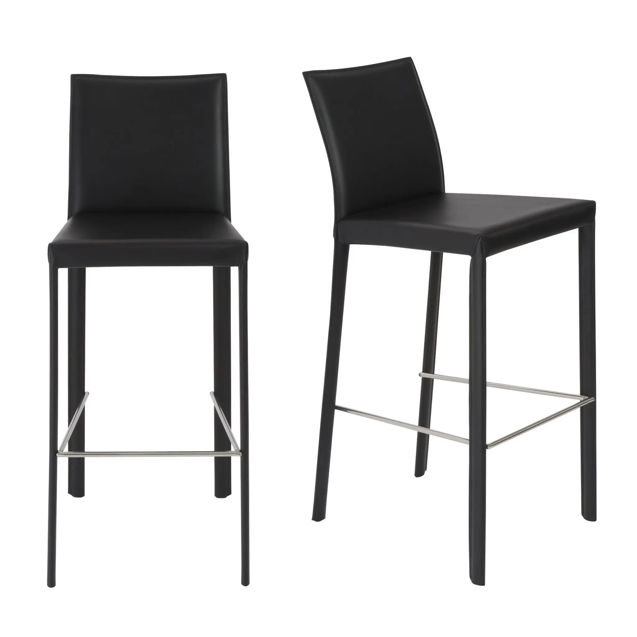 Set of Two 30" Black Faux Leather and Steel Bar Height Bar Chairs Homeroots Living Room