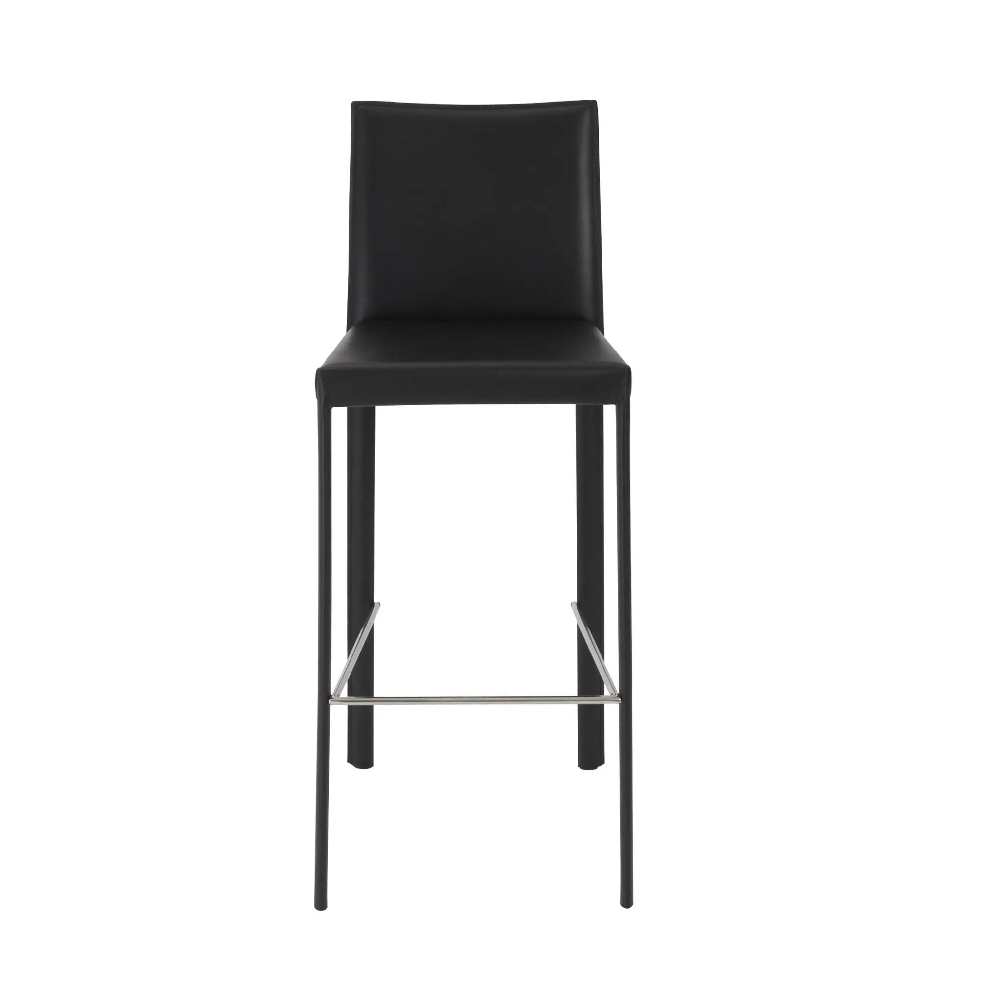 Set of Two 30" Black Faux Leather and Steel Bar Height Bar Chairs Homeroots Living Room